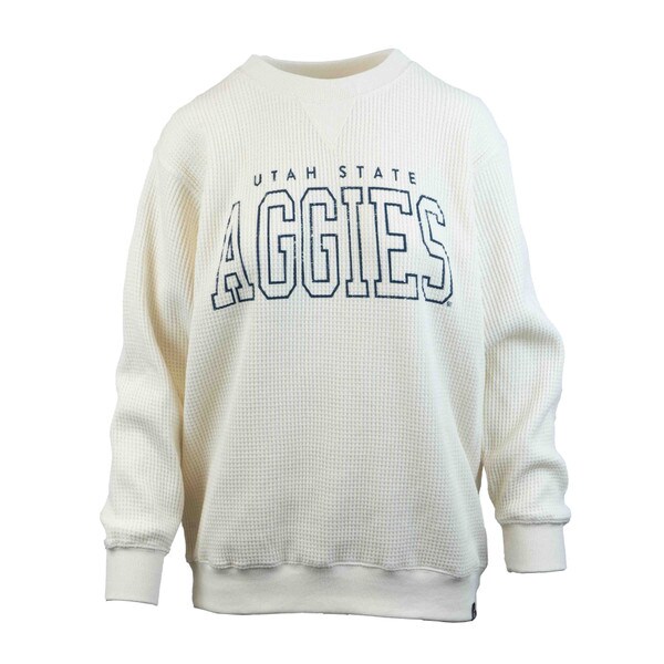 Women's Ivory Waffle Knit Utah State Aggies Crew Neck Sweatshirt